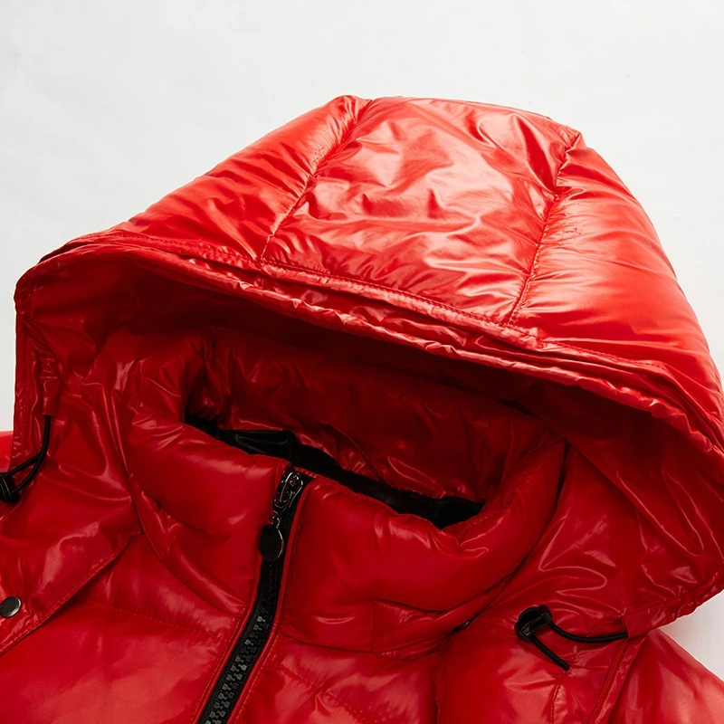 Men's Down Puffer Jacket – Stylish Winter Coat with Adjustable Hood, Water-Repellent, Slim Fit, Black or Red