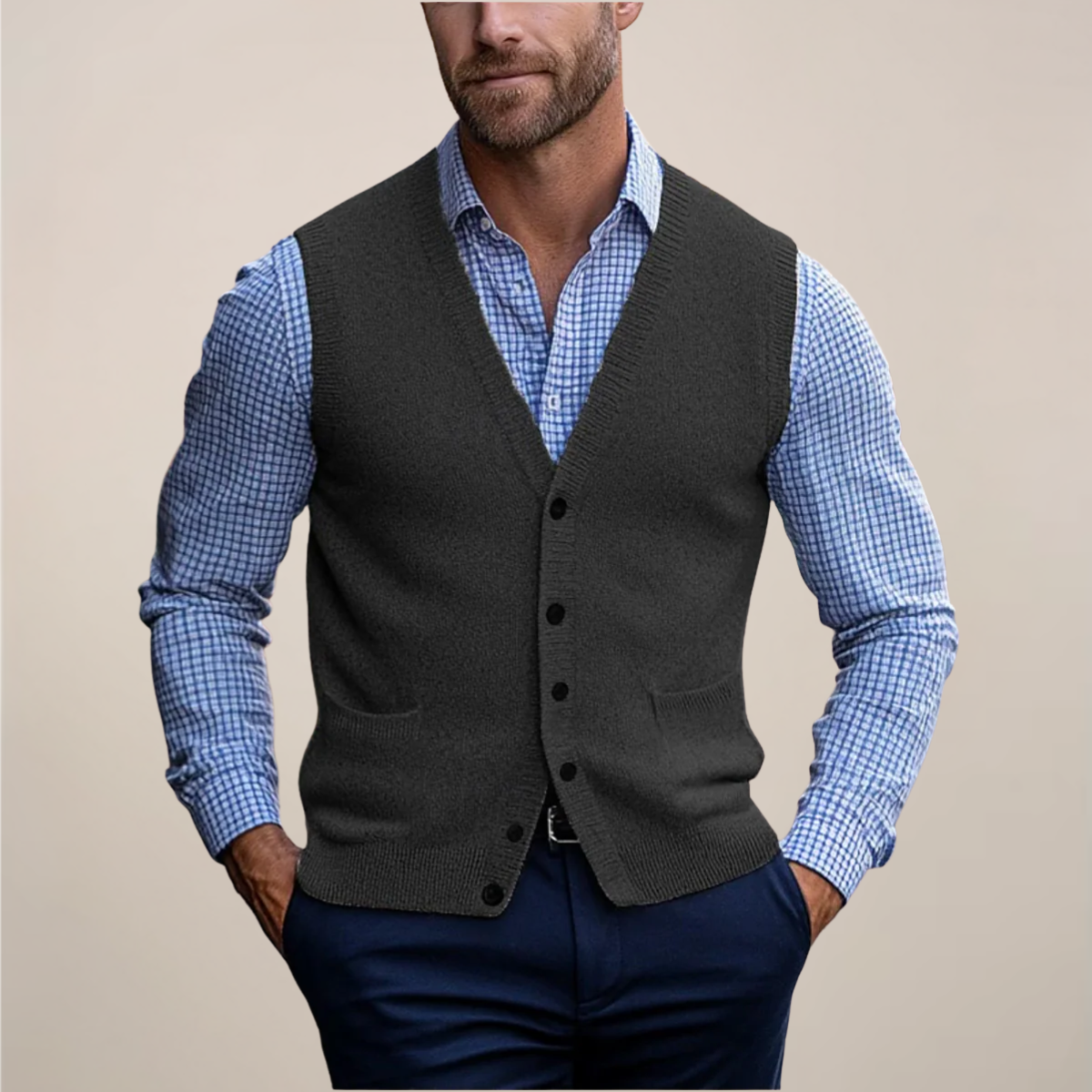 Men's Lightweight Sleeveless Vest Sweater - All-Season Ribbed Knit for Casual and Smart Casual Wear
