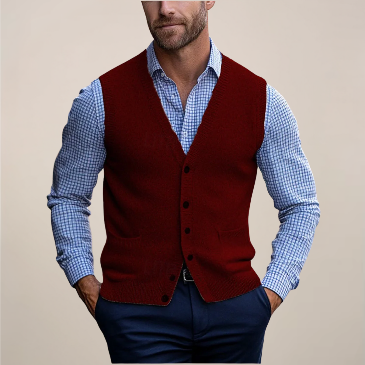 Men's Lightweight Sleeveless Vest Sweater - All-Season Ribbed Knit for Casual and Smart Casual Wear