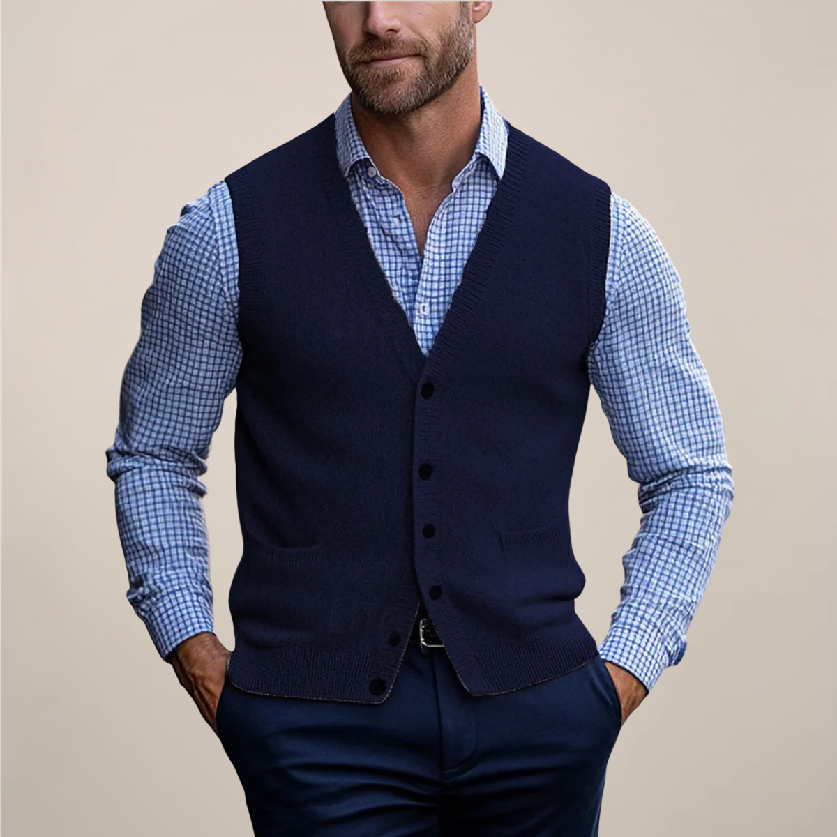 Men's Lightweight Sleeveless Vest Sweater - All-Season Ribbed Knit for Casual and Smart Casual Wear