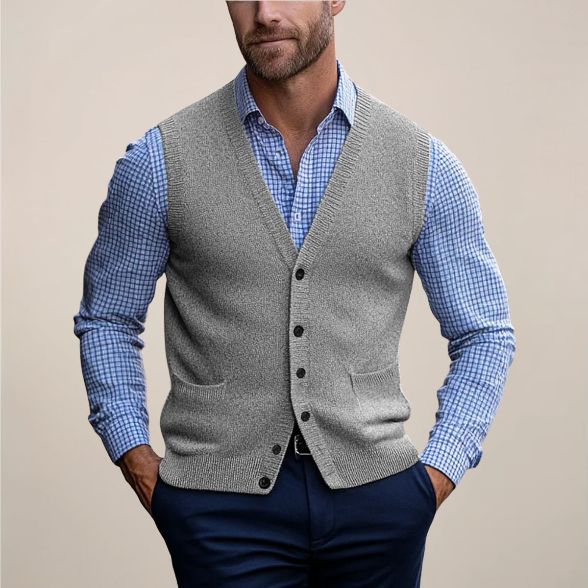 Men's Lightweight Sleeveless Vest Sweater - All-Season Ribbed Knit for Casual and Smart Casual Wear