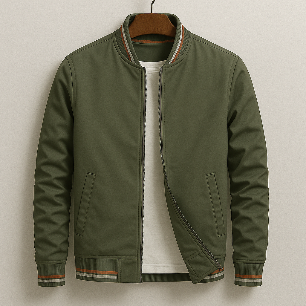 Men's Lightweight Zip-Up Bomber Jacket with Ribbed Trim - Versatile Streetwear Style for All Seasons