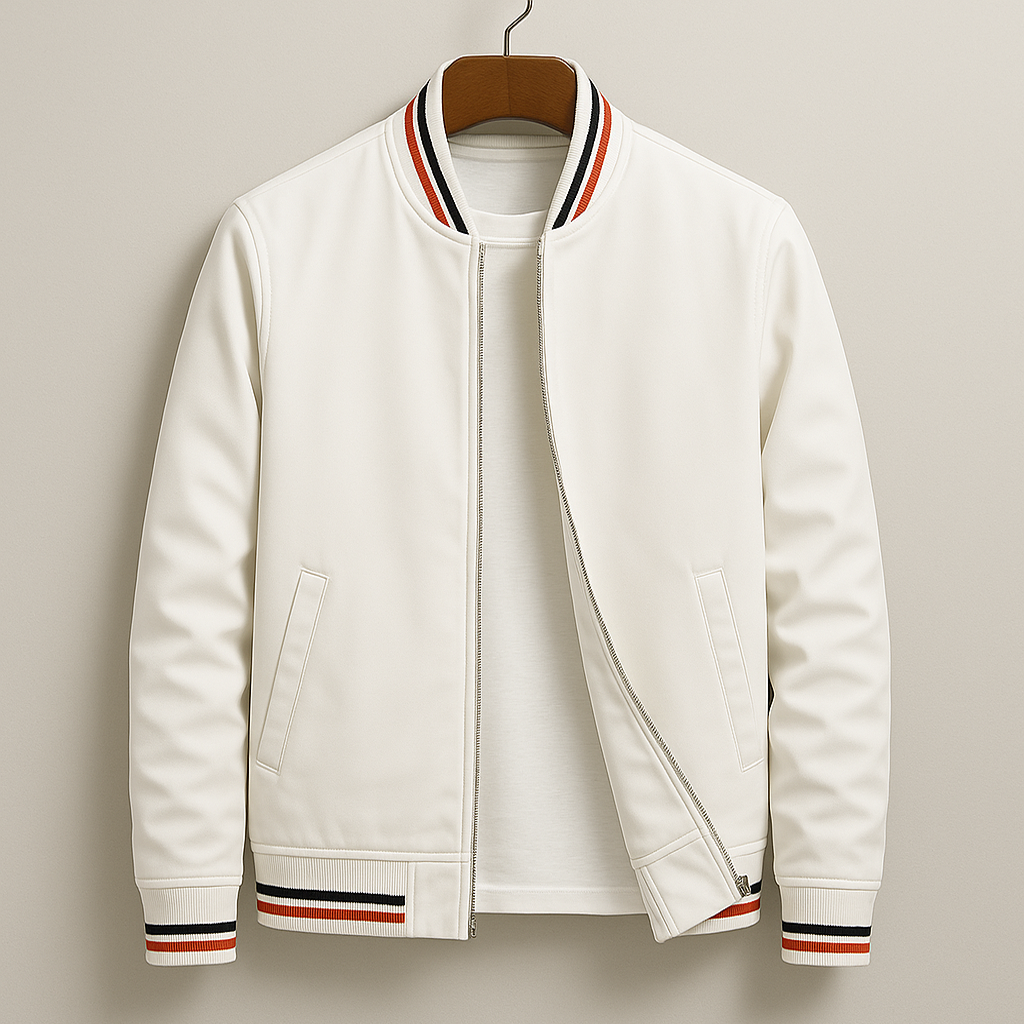 Men's Lightweight Zip-Up Bomber Jacket with Ribbed Trim - Versatile Streetwear Style for All Seasons