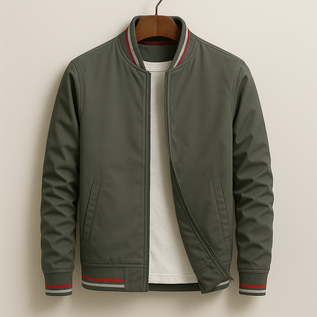 Men's Lightweight Zip-Up Bomber Jacket with Ribbed Trim - Versatile Streetwear Style for All Seasons