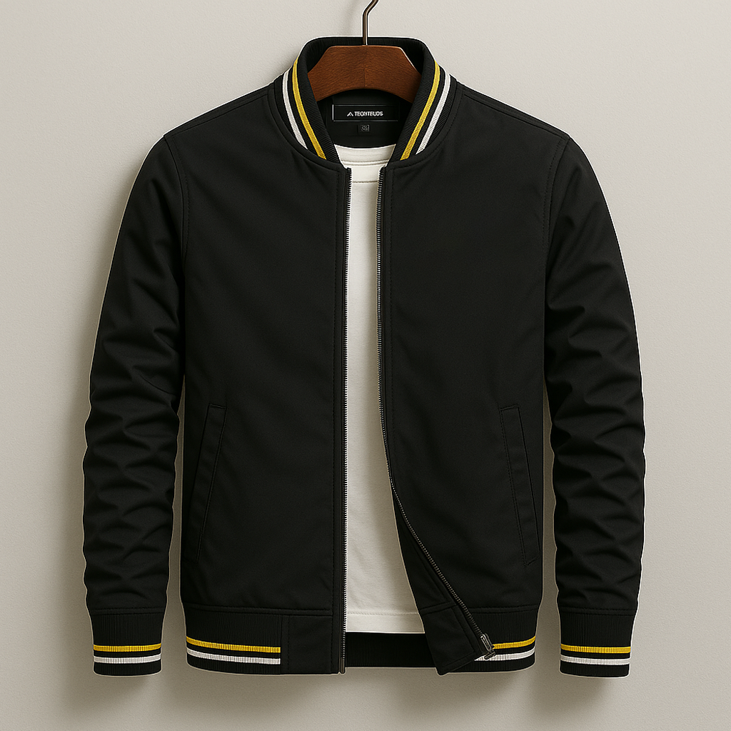 Men's Lightweight Zip-Up Bomber Jacket with Ribbed Trim - Versatile Streetwear Style for All Seasons