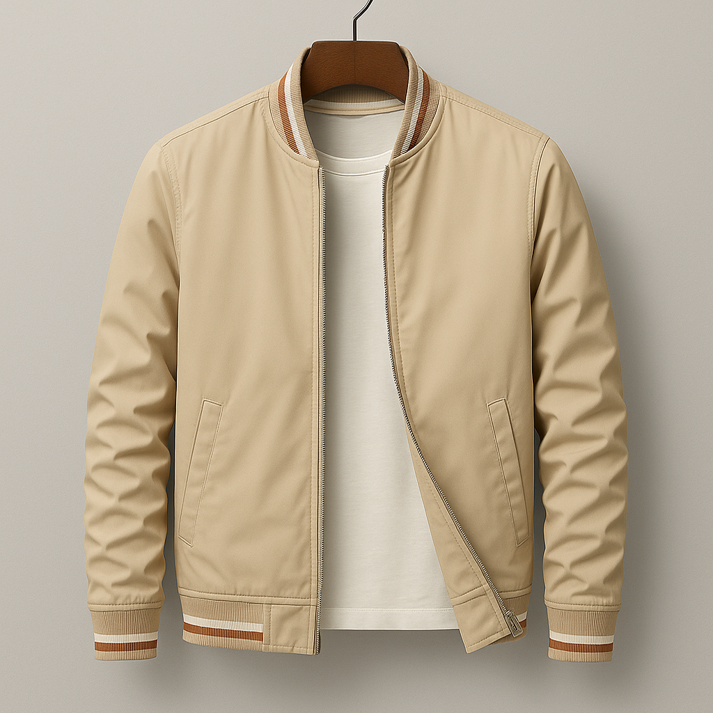 Men's Lightweight Zip-Up Bomber Jacket with Ribbed Trim - Versatile Streetwear Style for All Seasons