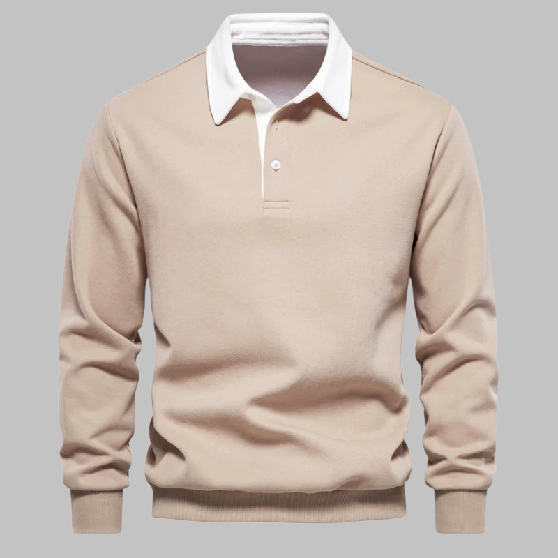 Men's Premium Cotton Polo Collar Sweater – Long Sleeve, Button Placket, Stylish Ribbed Cuffs and Hem, Comfortable Everyday Wear