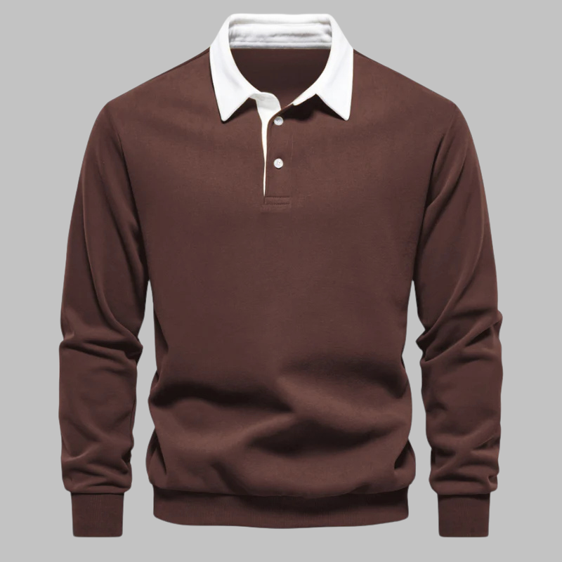 Men's Premium Cotton Polo Collar Sweater – Long Sleeve, Button Placket, Stylish Ribbed Cuffs and Hem, Comfortable Everyday Wear