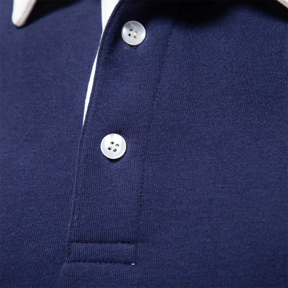 Men's Premium Cotton Polo Collar Sweater – Long Sleeve, Button Placket, Stylish Ribbed Cuffs and Hem, Comfortable Everyday Wear
