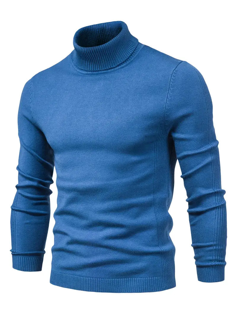 Men's Slim Fit Turtleneck Sweater - Soft Knit Fabric for Smart Casual Wear, Long Sleeve, Ribbed Cuffs, Autumn/Winter