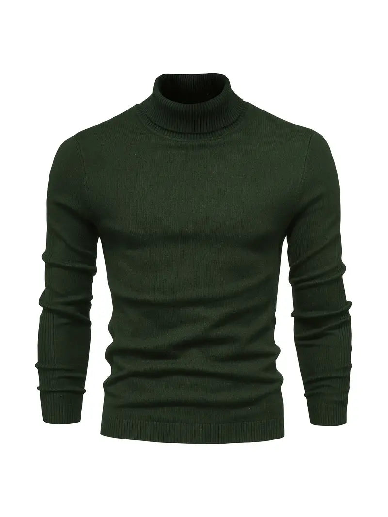Men's Slim Fit Turtleneck Sweater - Soft Knit Fabric for Smart Casual Wear, Long Sleeve, Ribbed Cuffs, Autumn/Winter