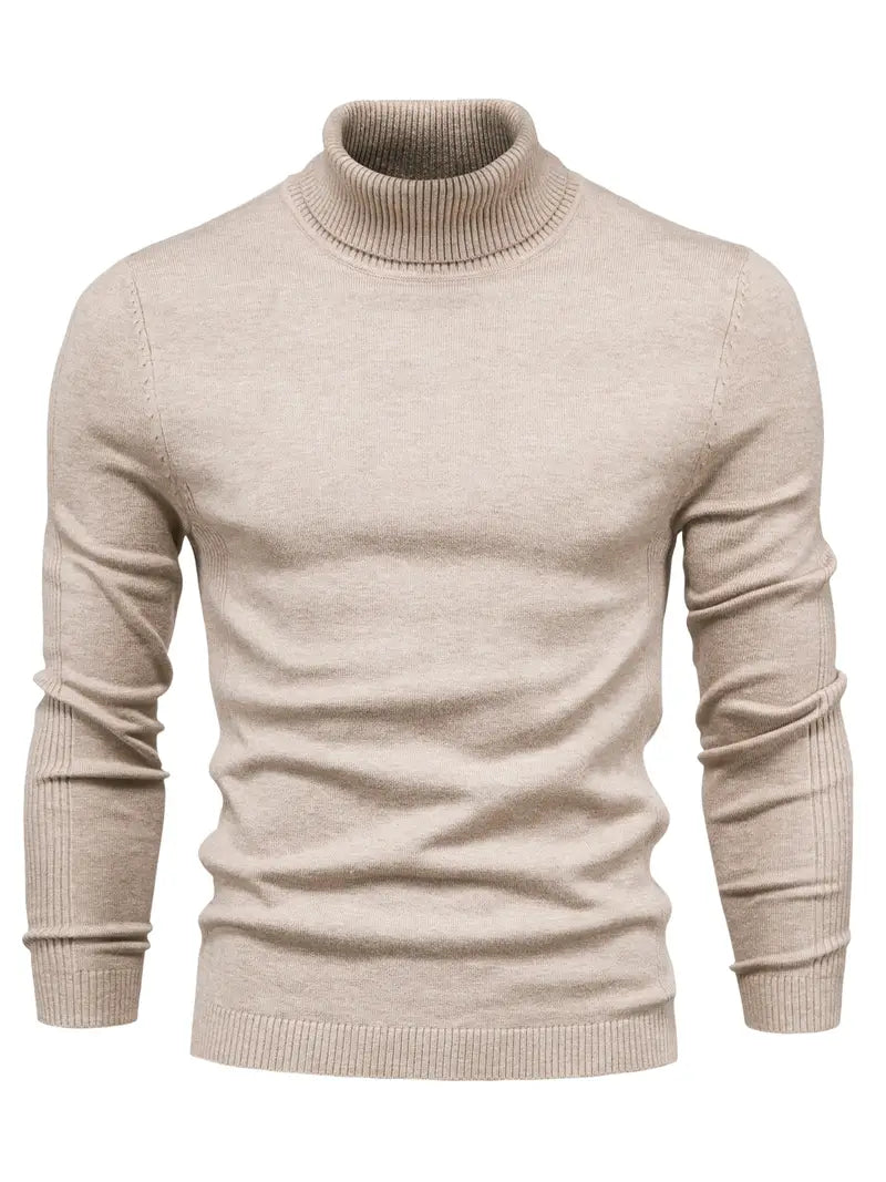 Men's Slim Fit Turtleneck Sweater - Soft Knit Fabric for Smart Casual Wear, Long Sleeve, Ribbed Cuffs, Autumn/Winter