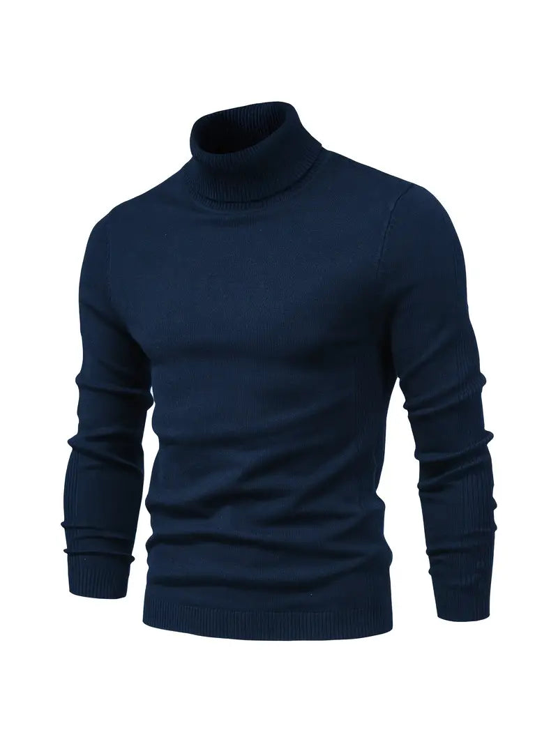 Men's Slim Fit Turtleneck Sweater - Soft Knit Fabric for Smart Casual Wear, Long Sleeve, Ribbed Cuffs, Autumn/Winter