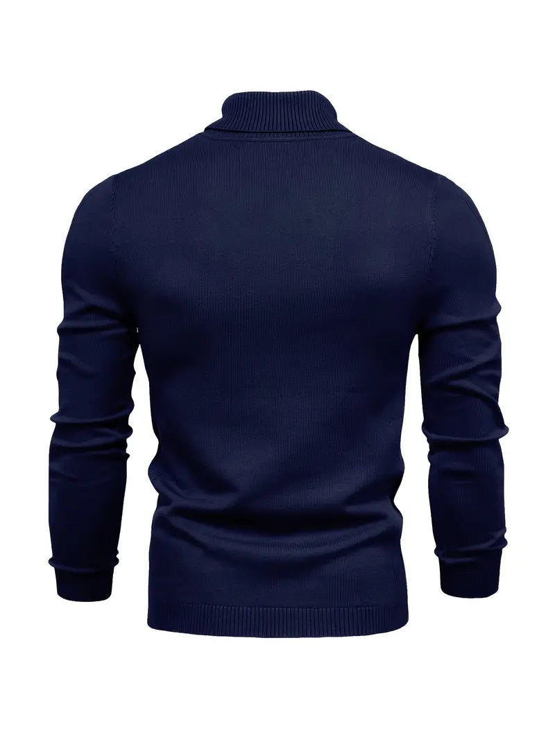 Men's Slim Fit Turtleneck Sweater - Soft Knit Fabric for Smart Casual Wear, Long Sleeve, Ribbed Cuffs, Autumn/Winter