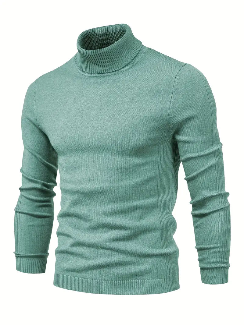 Men's Slim Fit Turtleneck Sweater - Soft Knit Fabric for Smart Casual Wear, Long Sleeve, Ribbed Cuffs, Autumn/Winter
