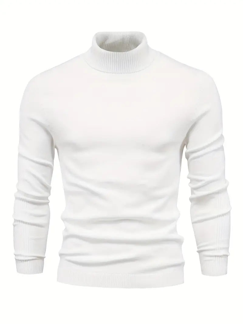 Men's Slim Fit Turtleneck Sweater - Soft Knit Fabric for Smart Casual Wear, Long Sleeve, Ribbed Cuffs, Autumn/Winter