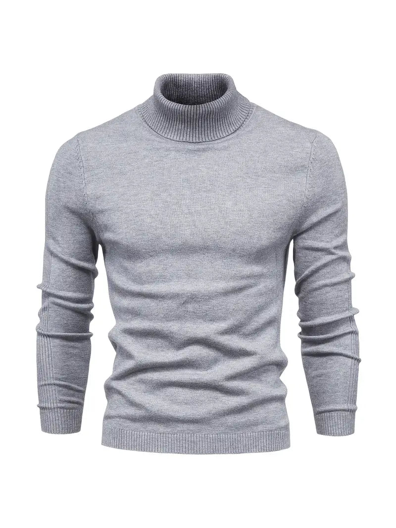 Men's Slim Fit Turtleneck Sweater - Soft Knit Fabric for Smart Casual Wear, Long Sleeve, Ribbed Cuffs, Autumn/Winter