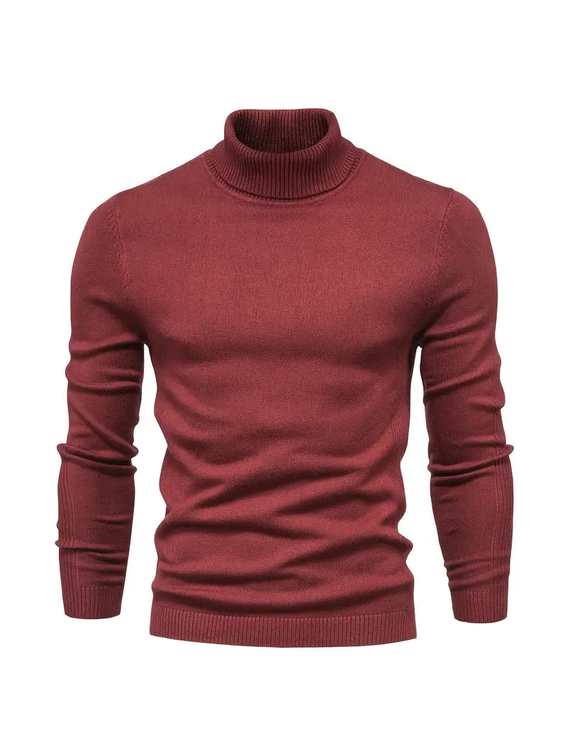 Men's Slim Fit Turtleneck Sweater - Soft Knit Fabric for Smart Casual Wear, Long Sleeve, Ribbed Cuffs, Autumn/Winter
