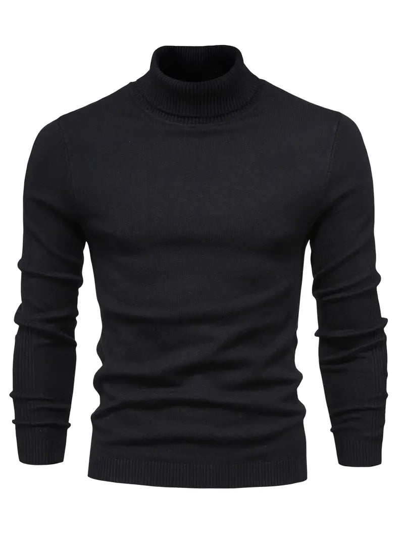 Men's Slim Fit Turtleneck Sweater - Soft Knit Fabric for Smart Casual Wear, Long Sleeve, Ribbed Cuffs, Autumn/Winter