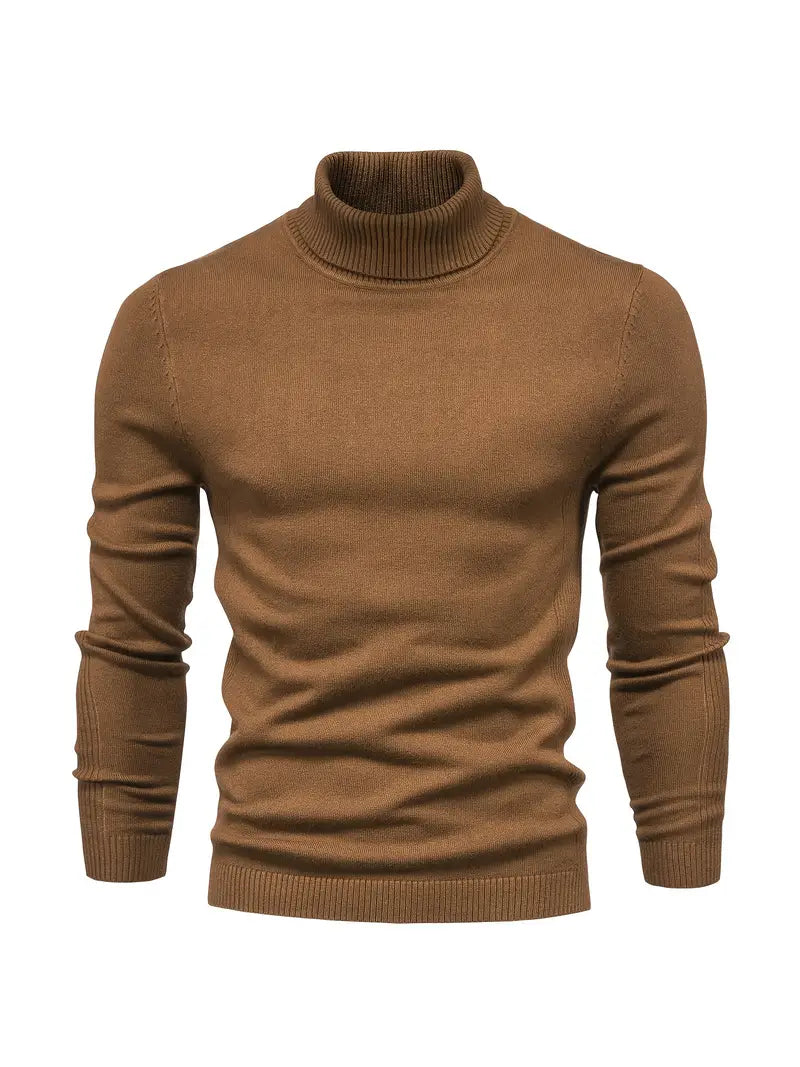 Men's Slim Fit Turtleneck Sweater - Soft Knit Fabric for Smart Casual Wear, Long Sleeve, Ribbed Cuffs, Autumn/Winter