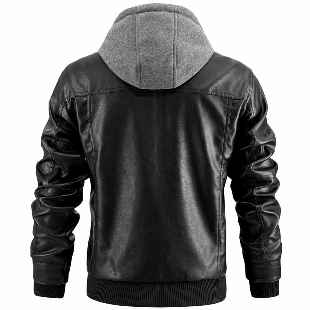 Men's Vintage Motorcycle Jacket, Multi-Pocket Crocheted Design, Lightweight Polyester Blend for Spring and Autumn