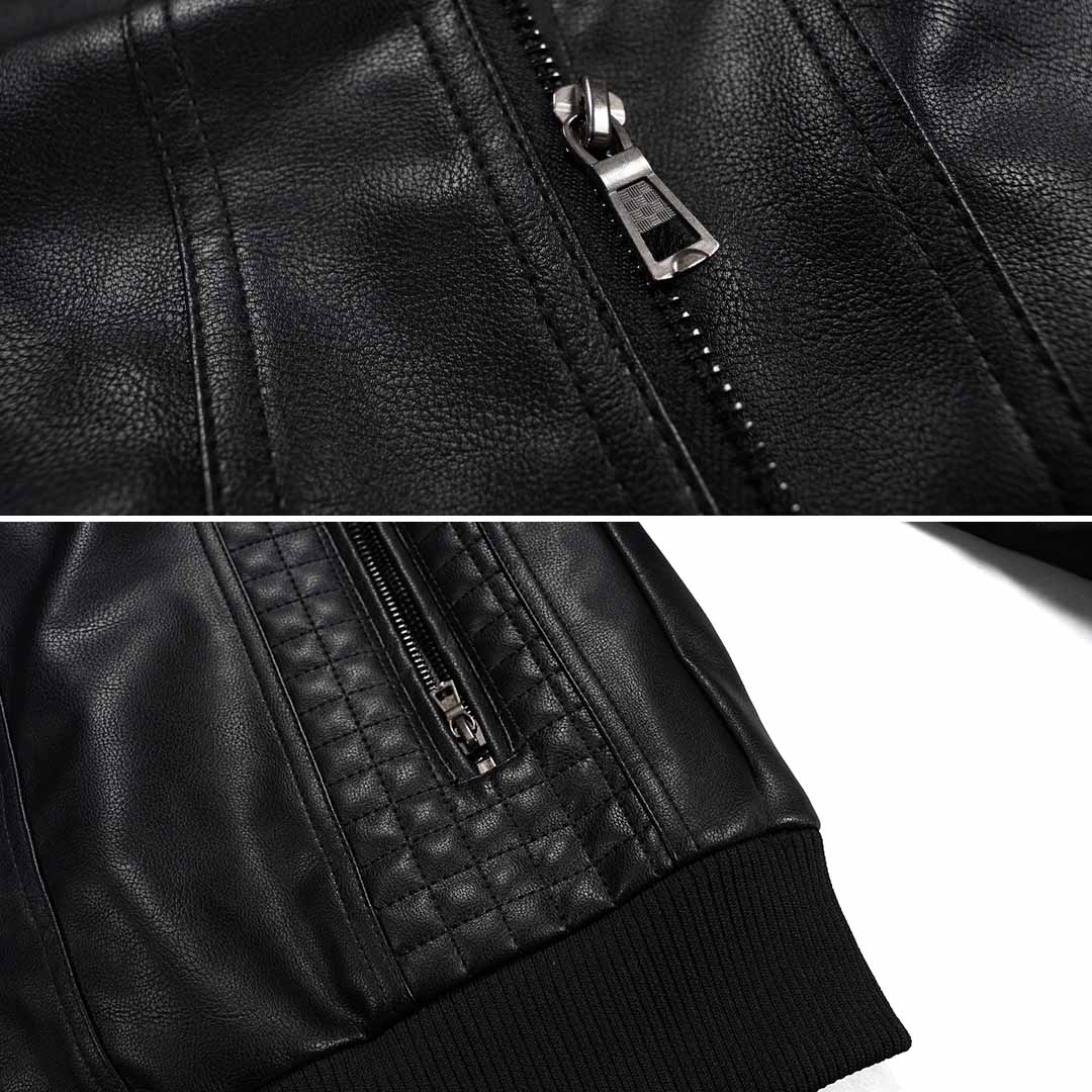 Men's Vintage Motorcycle Jacket, Multi-Pocket Crocheted Design, Lightweight Polyester Blend for Spring and Autumn