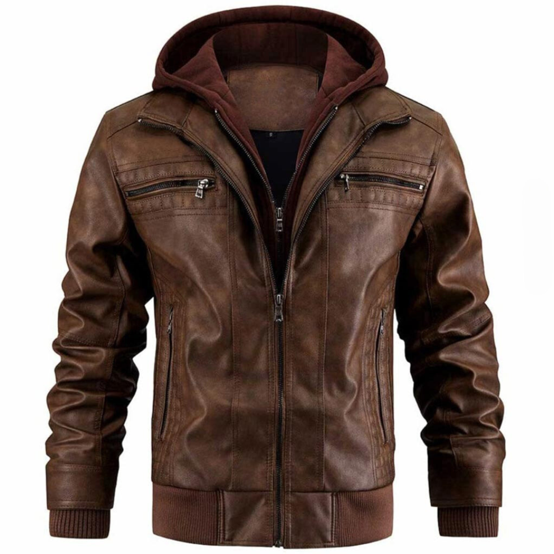 Men's Vintage Motorcycle Jacket, Multi-Pocket Crocheted Design, Lightweight Polyester Blend for Spring and Autumn