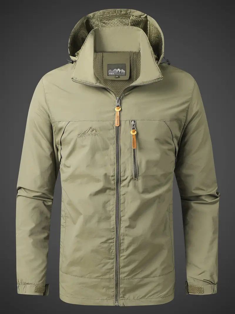 Men's Waterproof Hooded Rain Jacket with Zip Pockets – Breathable and Stylish Rain Coat for Outdoor Adventures