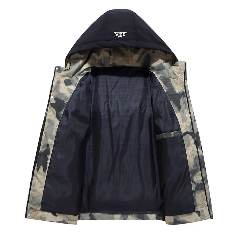 Men's Waterproof Parka Jacket - Stylish Fixed Hooded Winter Jacket for Cold Weather