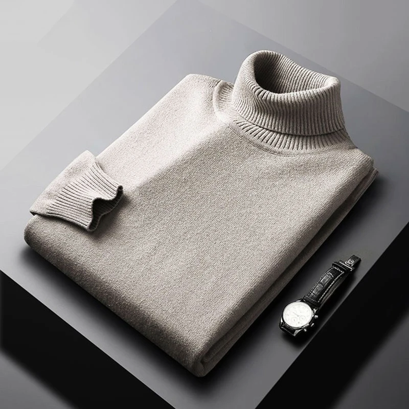 Men's Wool Blend Turtleneck Sweater – Classic Long Sleeve Pullover with Ribbed Cuffs and Hem