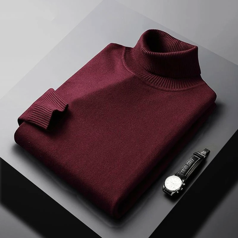Men's Wool Blend Turtleneck Sweater – Classic Long Sleeve Pullover with Ribbed Cuffs and Hem