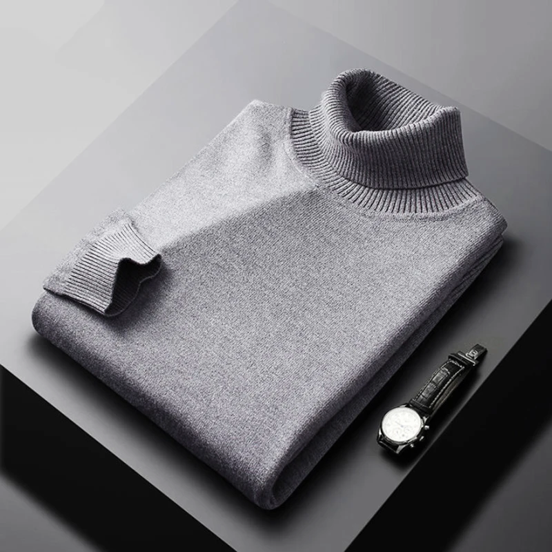 Men's Wool Blend Turtleneck Sweater – Classic Long Sleeve Pullover with Ribbed Cuffs and Hem
