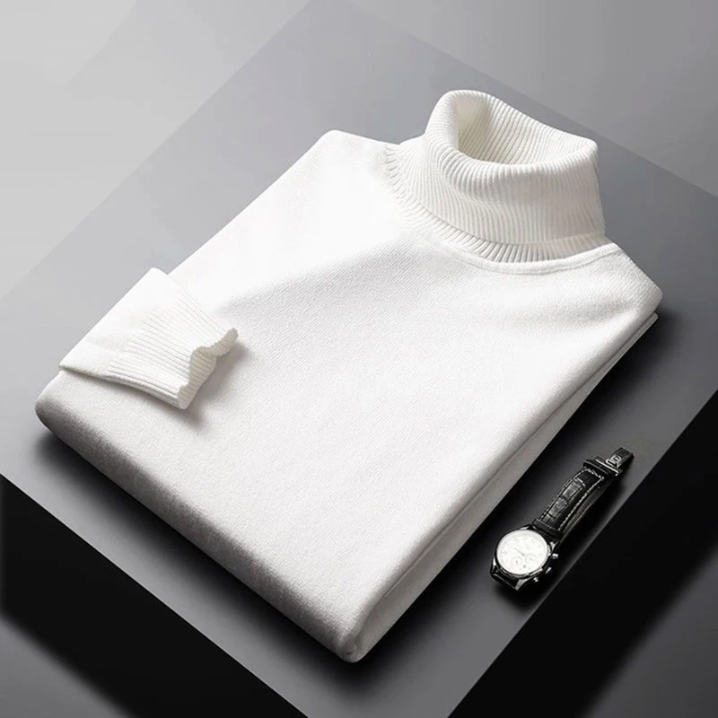 Men's Wool Blend Turtleneck Sweater – Classic Long Sleeve Pullover with Ribbed Cuffs and Hem