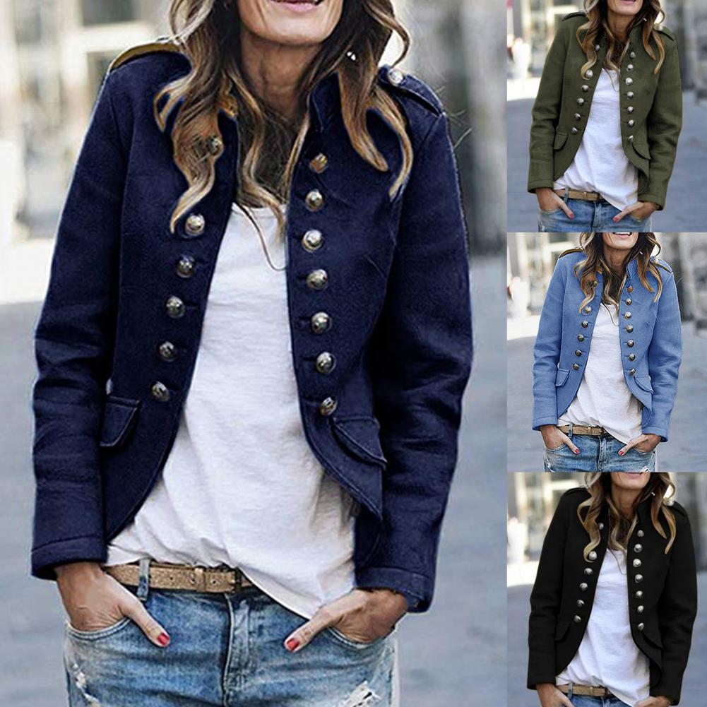 Structured Janice Blazer with Double Row Button Detail & Stand Collar