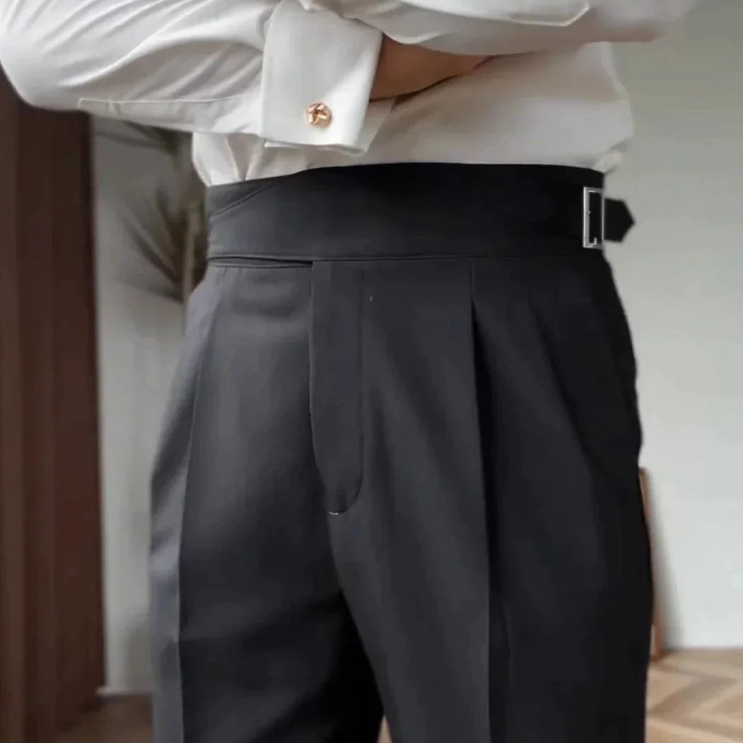 Milo Men's High-Waisted Trousers | Tailored Fit, Wool Blend