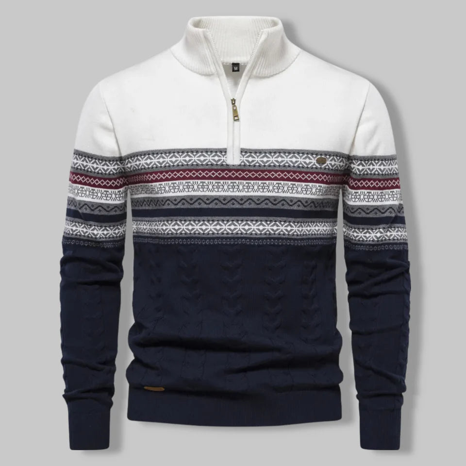 Oslo Quarter Zip Sweater for Men – Nordic-Inspired Slim Fit Cable-Knit Design in Two-Tone Cotton Blend