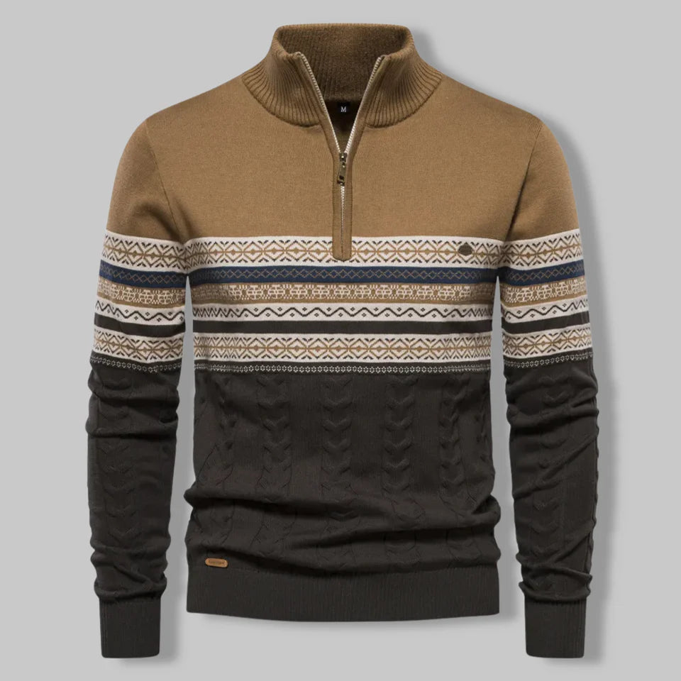 Oslo Quarter Zip Sweater for Men – Nordic-Inspired Slim Fit Cable-Knit Design in Two-Tone Cotton Blend