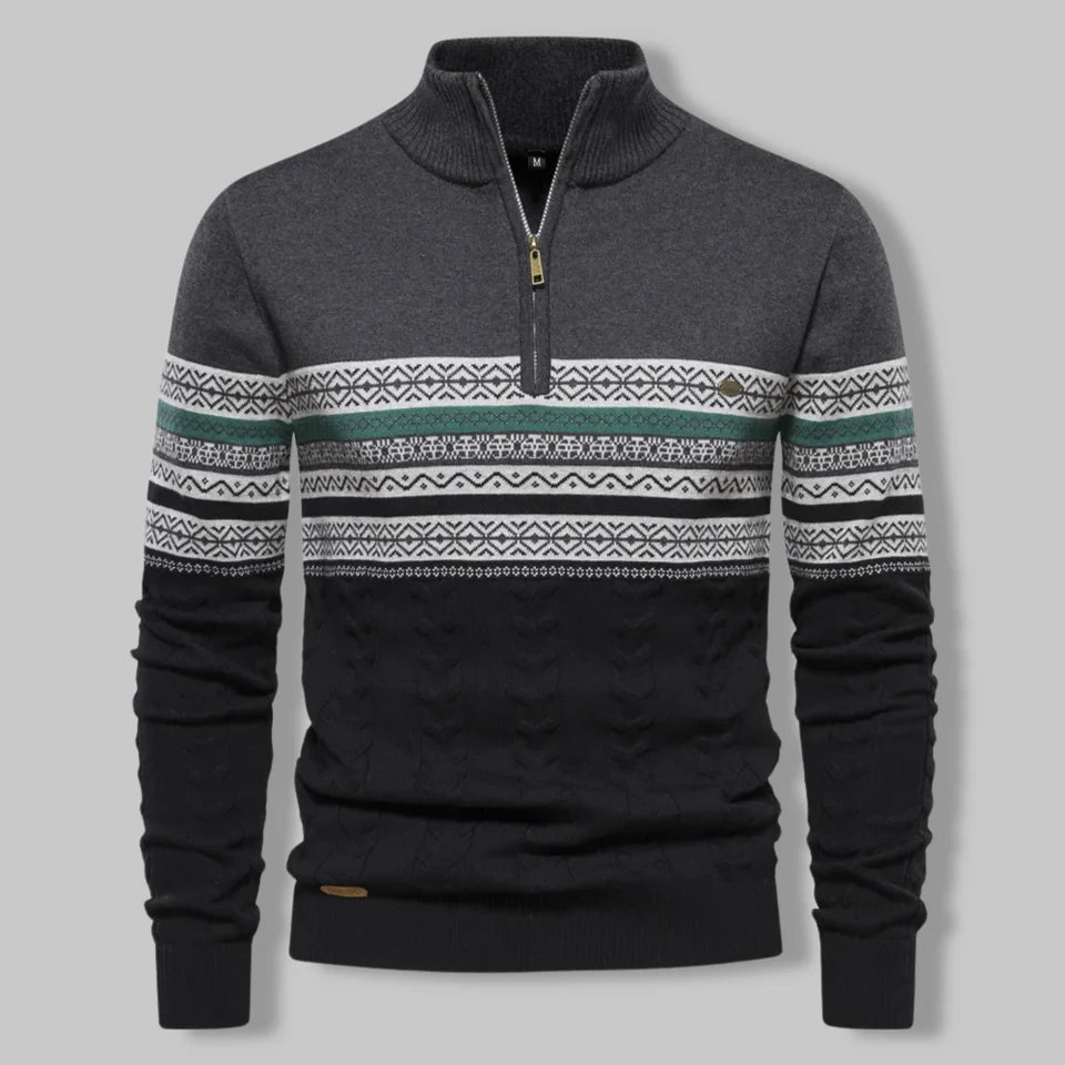 Oslo Quarter Zip Sweater for Men – Nordic-Inspired Slim Fit Cable-Knit Design in Two-Tone Cotton Blend