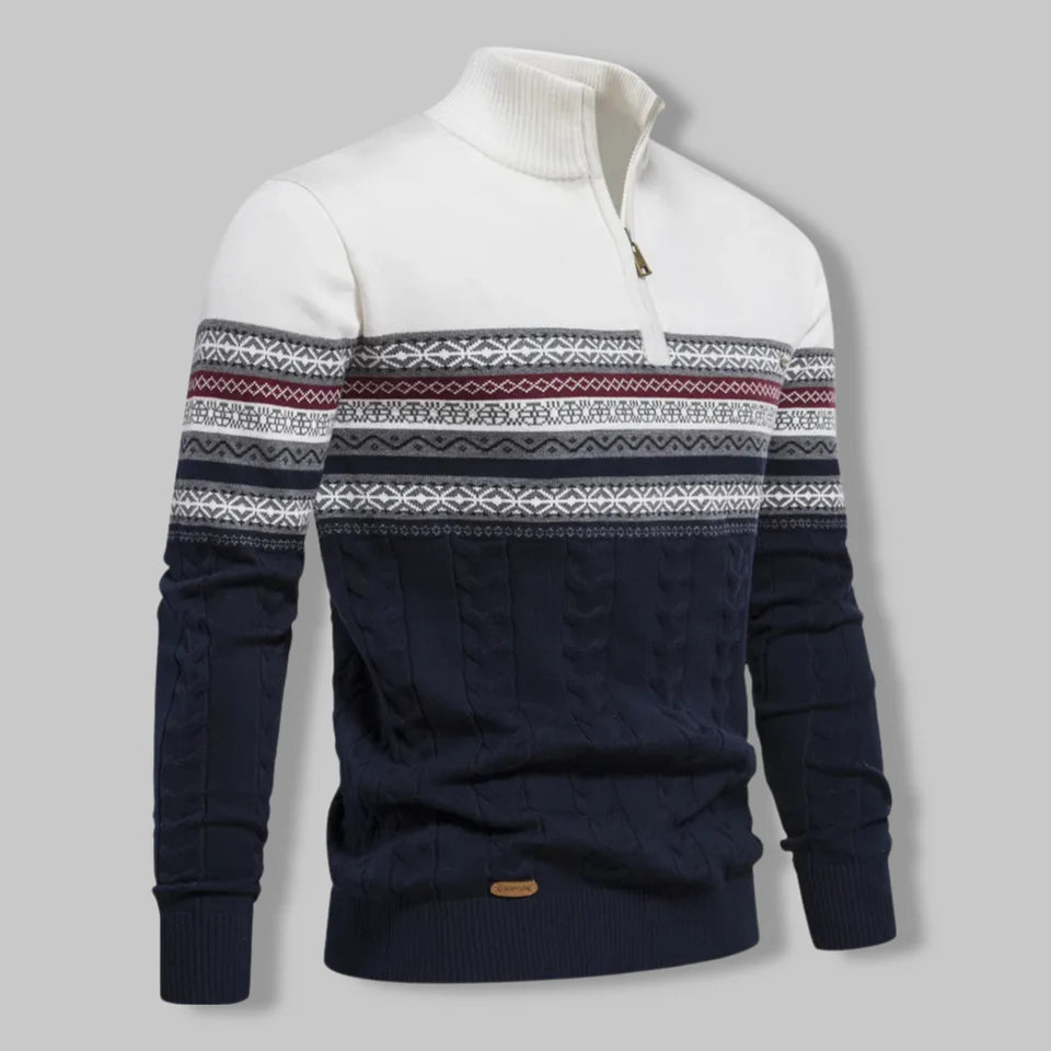 Oslo Quarter Zip Sweater for Men – Nordic-Inspired Slim Fit Cable-Knit Design in Two-Tone Cotton Blend