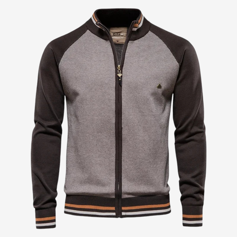 Slim Fit Striped Cardigan for Men - Zip-Up Closure, Long Sleeves, Stretch Cotton Blend, Stylish Comfort