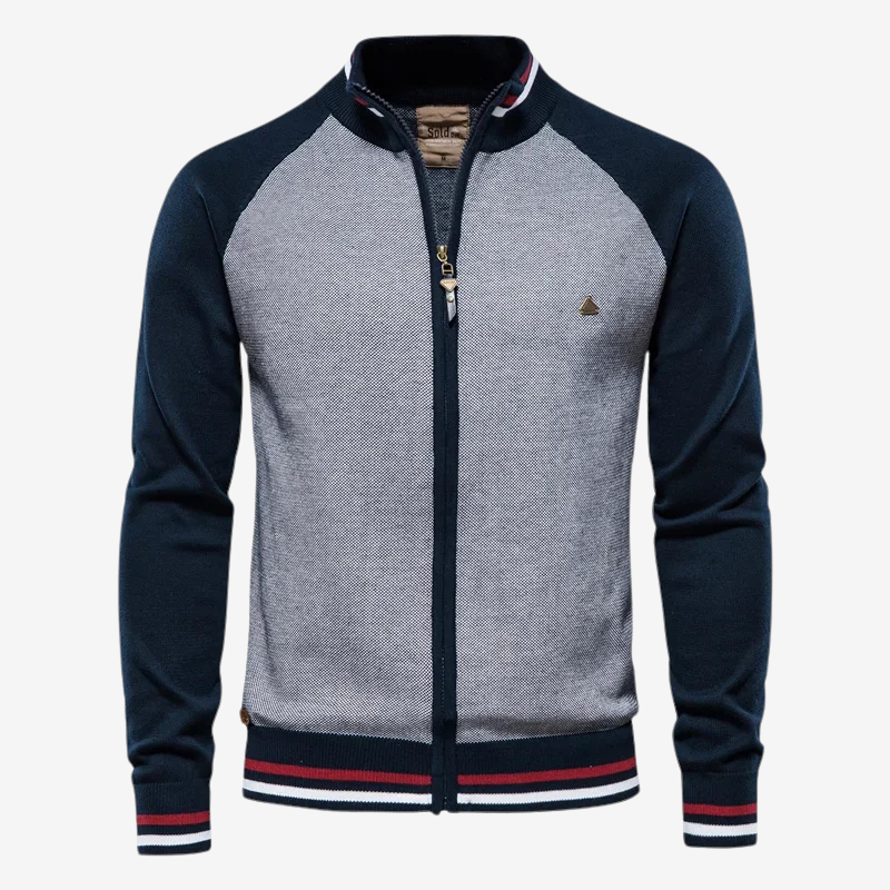 Slim Fit Striped Cardigan for Men - Zip-Up Closure, Long Sleeves, Stretch Cotton Blend, Stylish Comfort