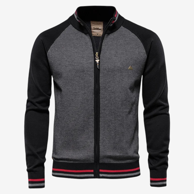 Slim Fit Striped Cardigan for Men - Zip-Up Closure, Long Sleeves, Stretch Cotton Blend, Stylish Comfort