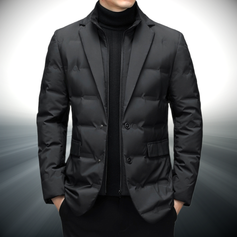 Stylish Men's Windbreaker Jacket - Water-Resistant Cotton-Polyester Outerwear with Warm Duck Down Insulation and Side Pockets