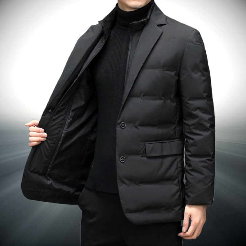 Stylish Men's Windbreaker Jacket - Water-Resistant Cotton-Polyester Outerwear with Warm Duck Down Insulation and Side Pockets