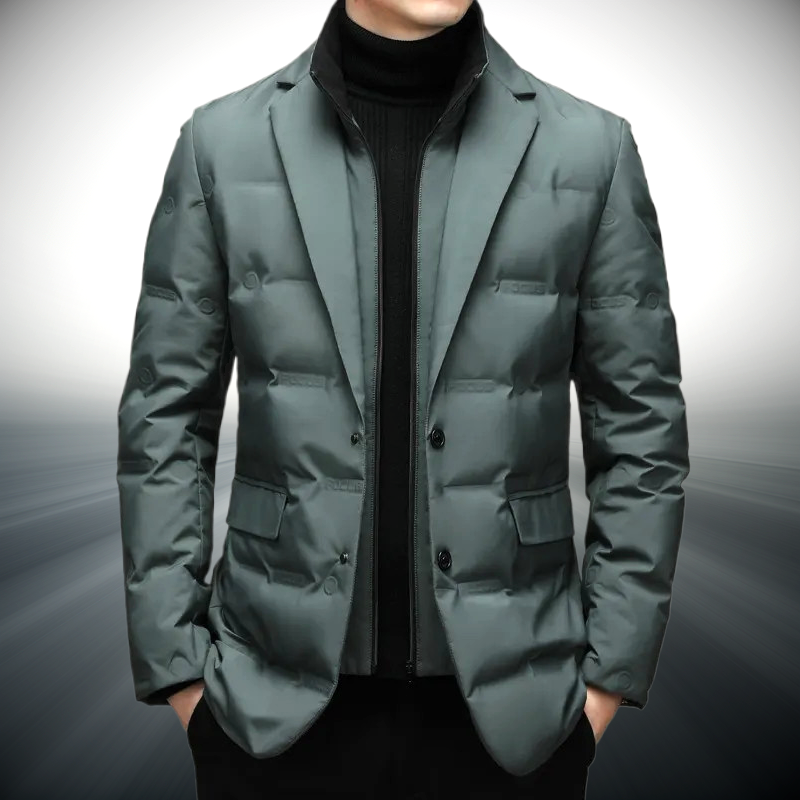Stylish Men's Windbreaker Jacket - Water-Resistant Cotton-Polyester Outerwear with Warm Duck Down Insulation and Side Pockets