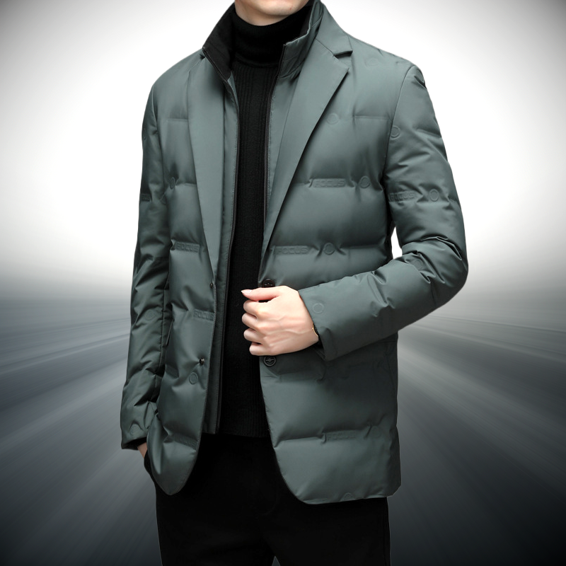 Stylish Men's Windbreaker Jacket - Water-Resistant Cotton-Polyester Outerwear with Warm Duck Down Insulation and Side Pockets