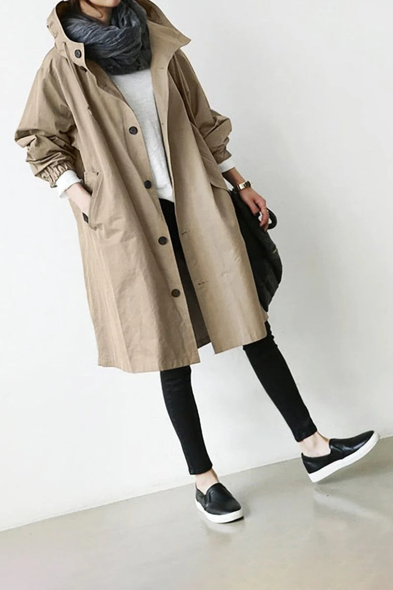 Stylish Waterproof Trench Coat for Women - Hooded Winter Coat, Durable and Fashionable Outerwear