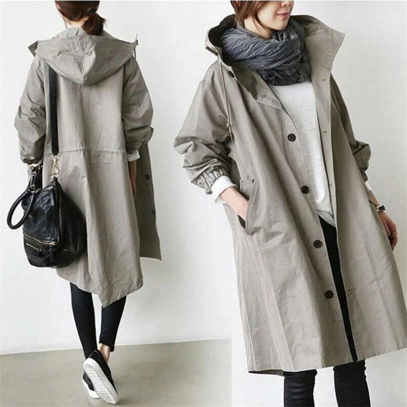 Stylish Waterproof Trench Coat for Women - Hooded Winter Coat, Durable and Fashionable Outerwear