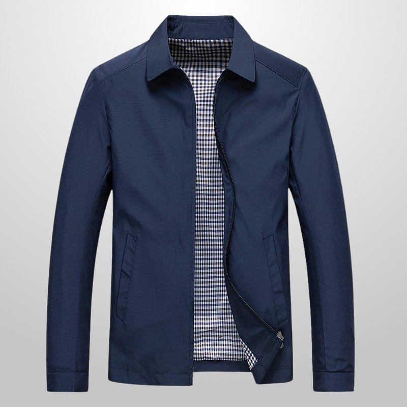 Tailored Jacket with Crisp Turn-Down Collar and Zip Front – Lightweight Polyester Blend for Versatile Style and Comfort
