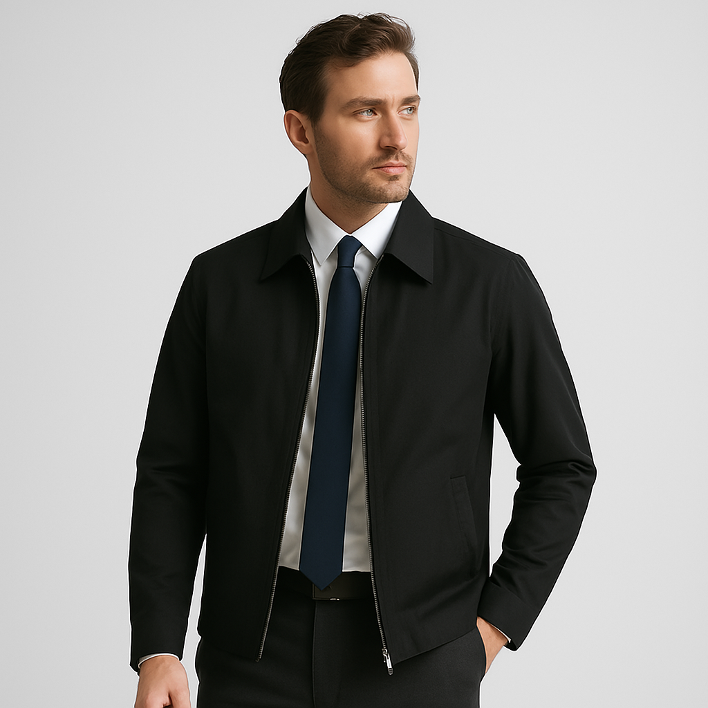 Tailored Jacket with Crisp Turn-Down Collar and Zip Front – Lightweight Polyester Blend for Versatile Style and Comfort